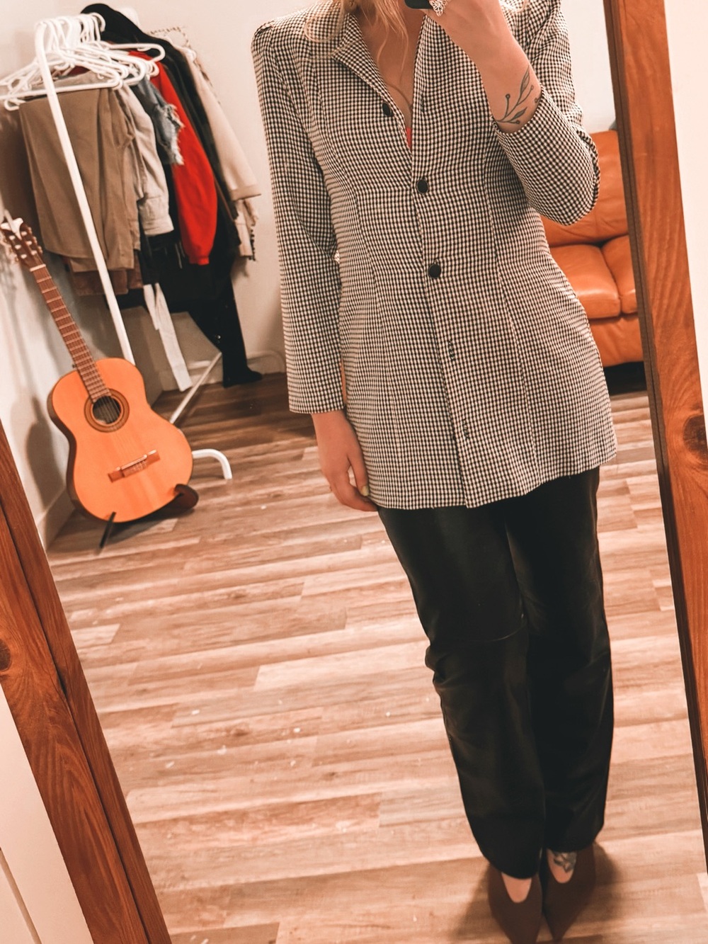 Vintage Shoulder Pad Checkered Blazer - Retro, Dark Academia, Business Casual